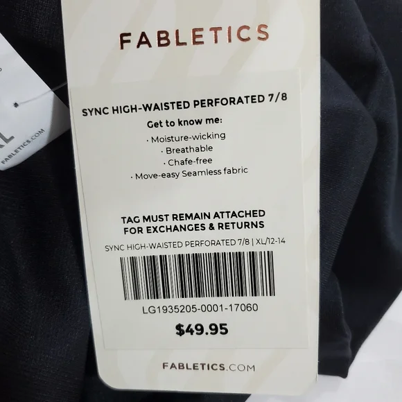 NWT Fabletics Sync High Waisted Perforated Athletic Leggings 7/8 Black Size XL - Picture 9 of 10